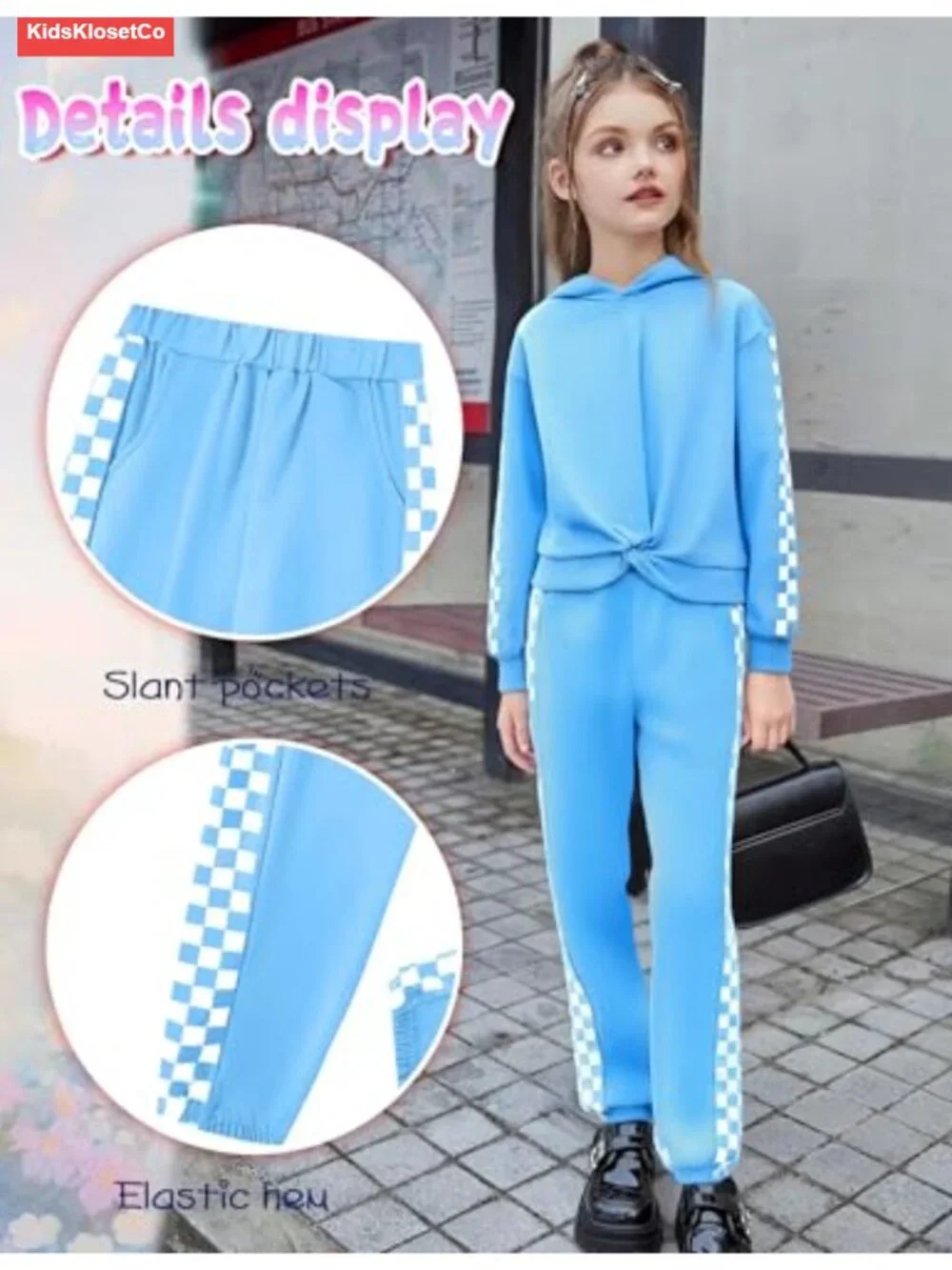 Girls 2-Piece Tracksuit Set Checkerboard Hoodie and Jogger Pants Lounge Outfit